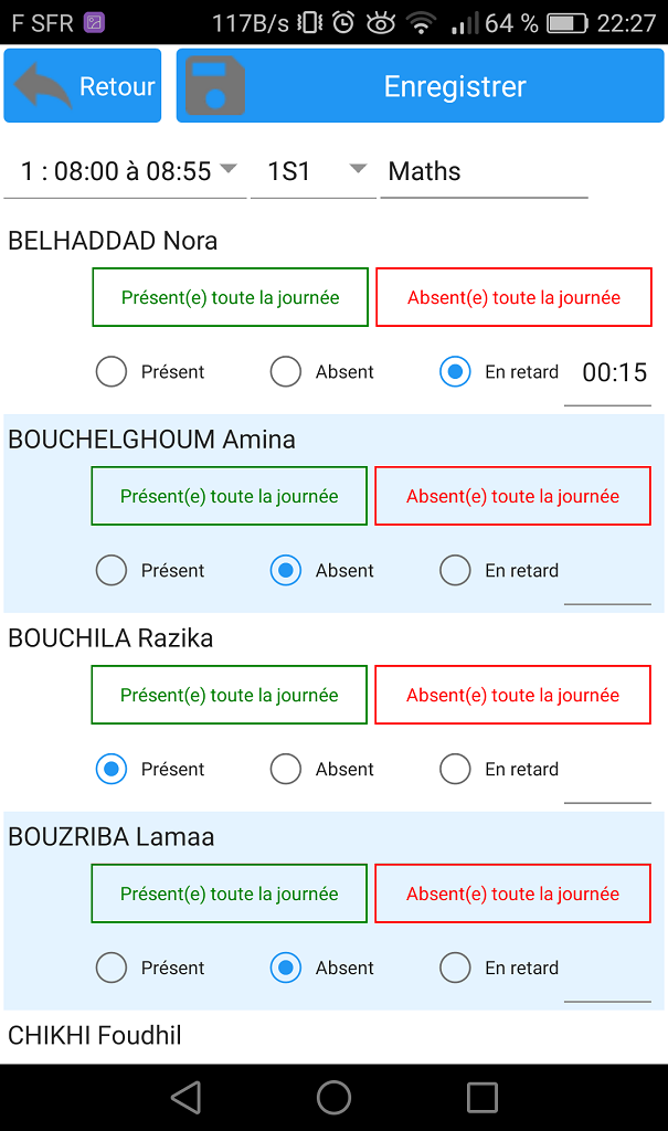 Afri-School Mobile - Saisie des absences